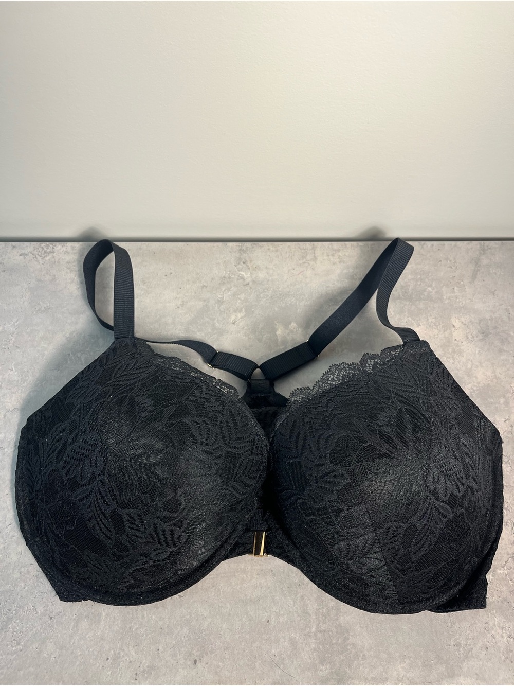 Auden Push Up Demi Coverage Racerback Black Lace Underwire Bra 38DD